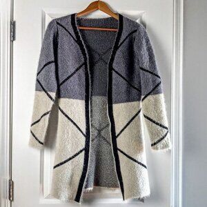 Booba Cream Grey Black Open Front Long Cotton Cardigan